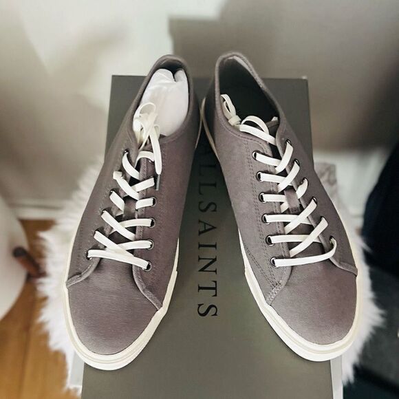 ALL SAINTS Theo Canvas Sneaker Tennis Shoe, Charcoal Gray, Size 10, NWT - Picture 1 of 16